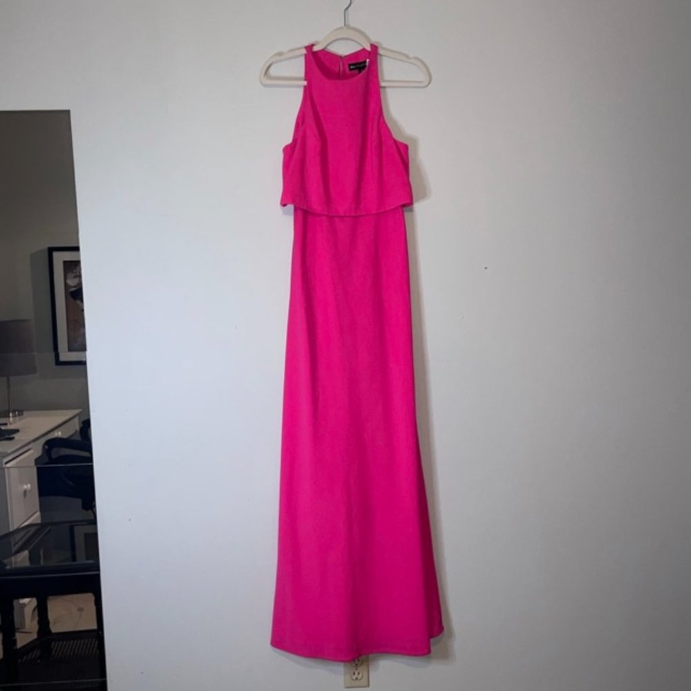 Jill Stuart open back bright pink gown